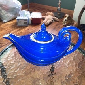 Vintage Hall Aladdin Genie Style Cobalt Blue/Gold Ceramic Teapot Art Deco USA